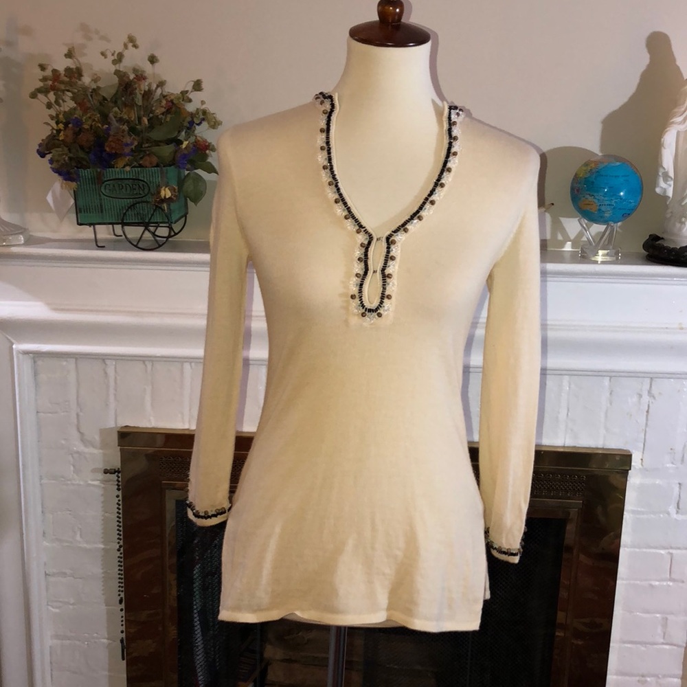 🌻J. Crew wool 3/4 sleeve beaded sweater
